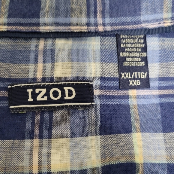 Izod Madras Woven SS Button Down Linen Blend Shirt- Big & Tall Sz XXL NWT - Picture 4 of 8